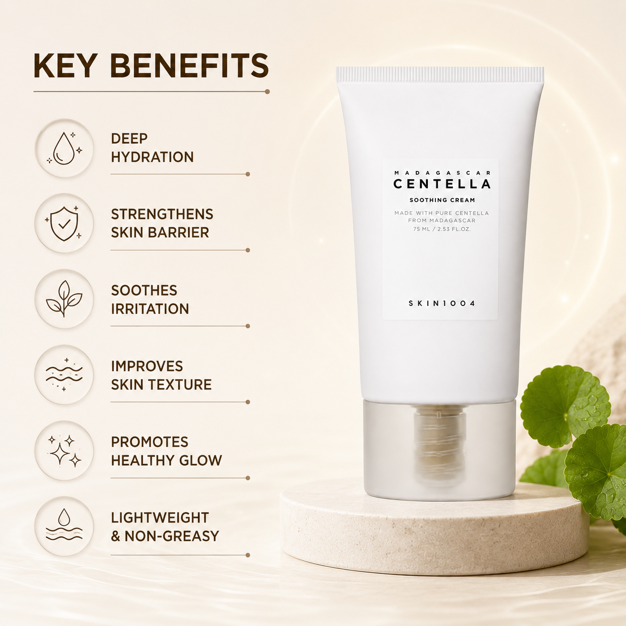 SKIN1004 Madagascar Centella Soothing Cream 75ml soothing face cream with Centella and ceramides for hydration and skin barrier support.