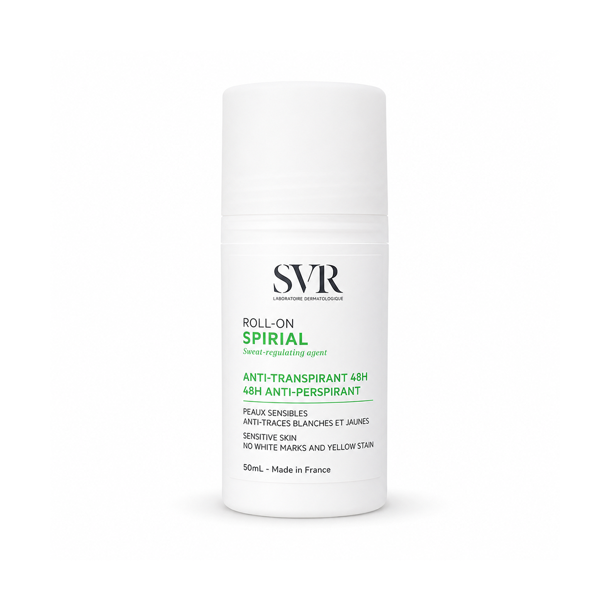 SVR Spirial Roll-On Anti-Transpirant 48H 50ml anti-perspirant roll-on for sensitive skin with long-lasting sweat protection and stain-free formula.