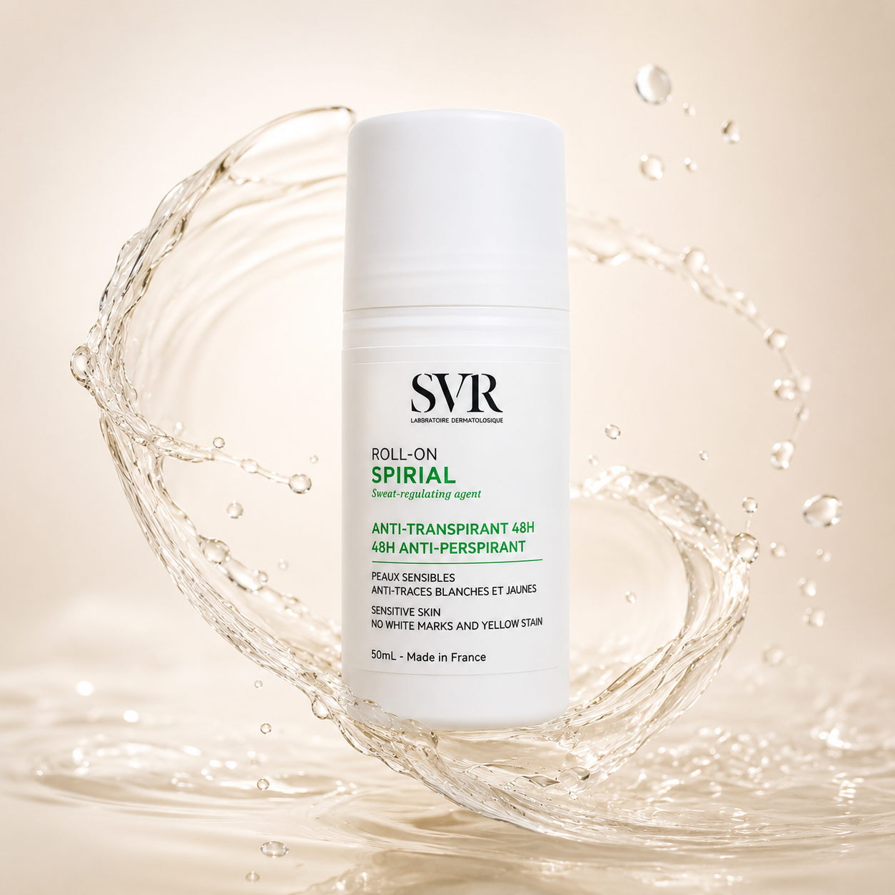 SVR Spirial Roll-On Anti-Transpirant 48H 50ml anti-perspirant roll-on for sensitive skin with long-lasting sweat protection and stain-free formula.