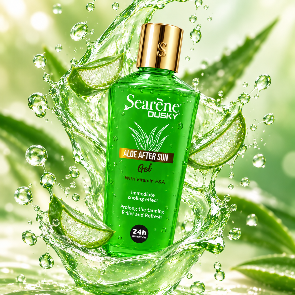Searène DUSKY Aloe After Sun Gel, aloe vera cooling gel for soothing and hydrating sun-exposed skin in the UAE.