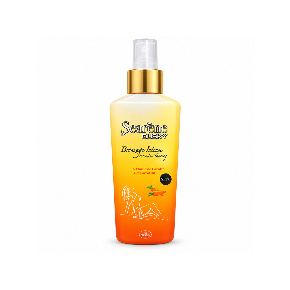 Searène DUSKY Bronzage Intense Intensive Tanning Oil With Carrot Oil, SPF 0, for a golden-looking tan.