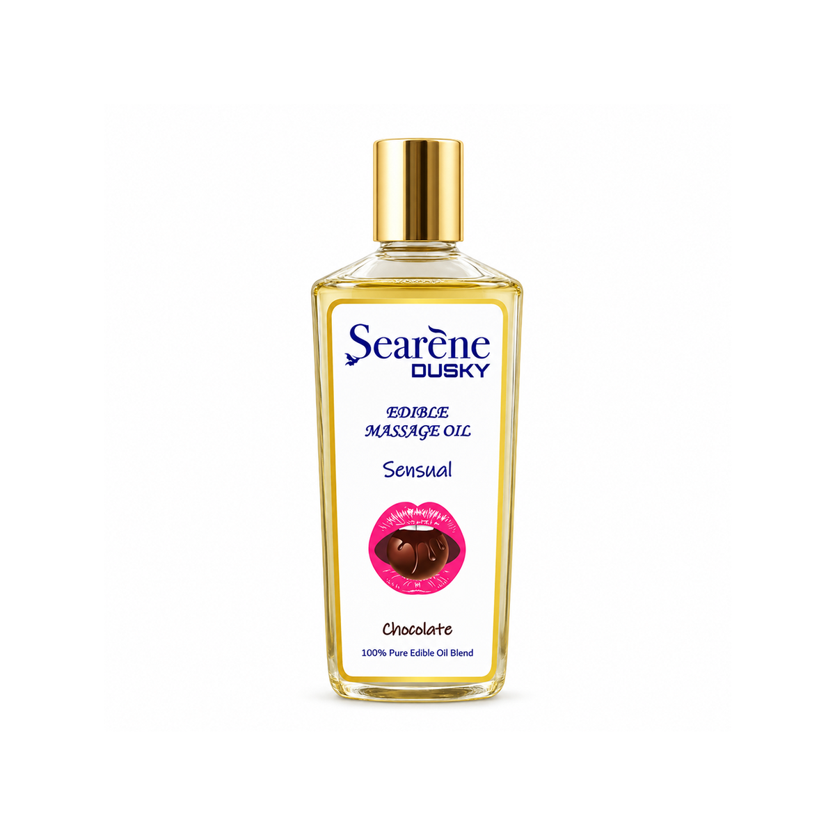 Searène DUSKY Sensual Chocolate Edible Massage Oil, an oil-based body massage blend with a chocolate-inspired aroma for soft-feeling skin.