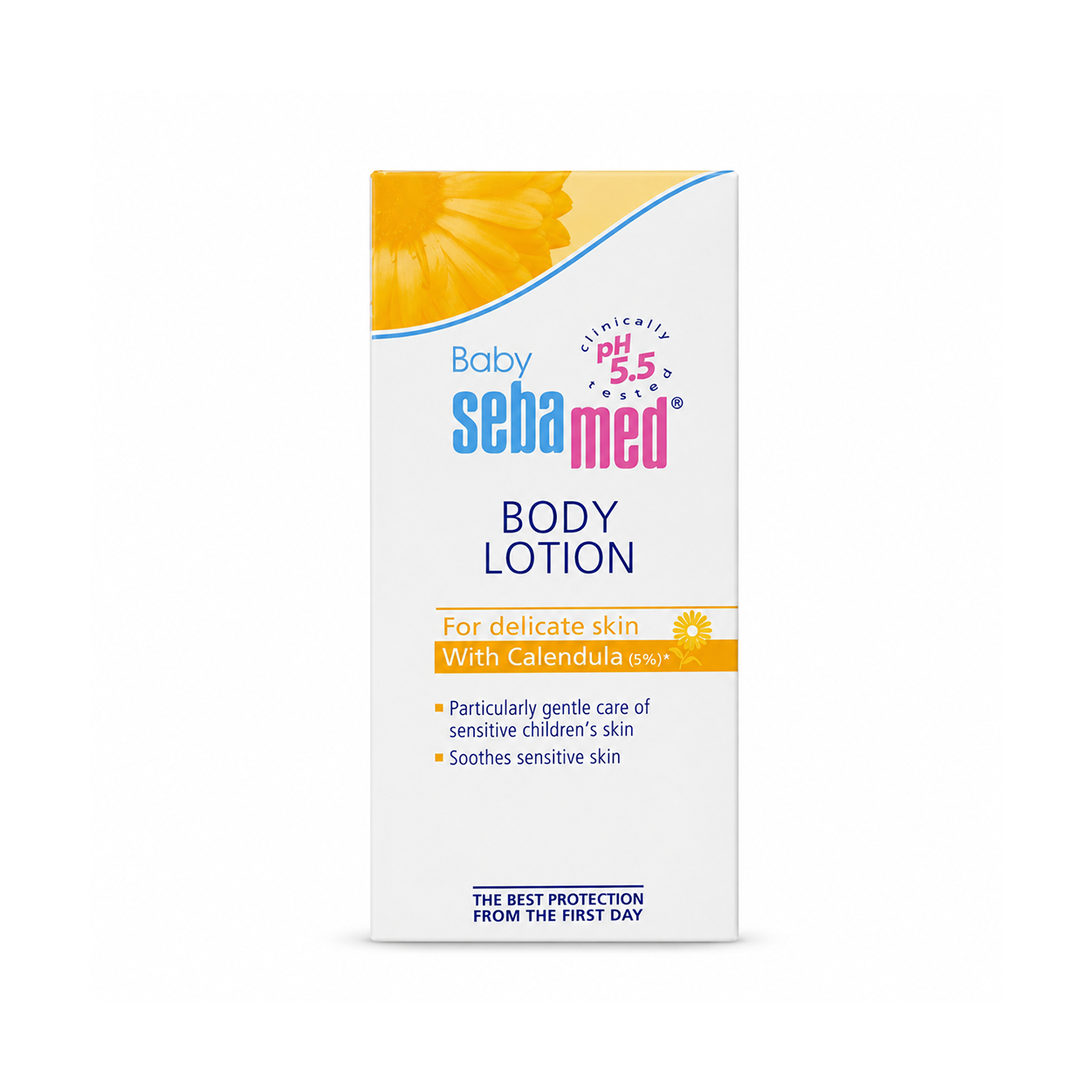 Sebamed Baby Body Lotion With Calendula 200ml for delicate baby skin, lightweight moisturizing body lotion for daily care.