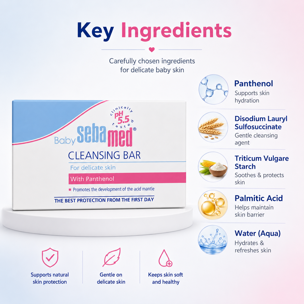 Sebamed Baby Cleansing Bar With Panthenol 100g for delicate sensitive baby skin with gentle pH 5.5 daily cleansing formula