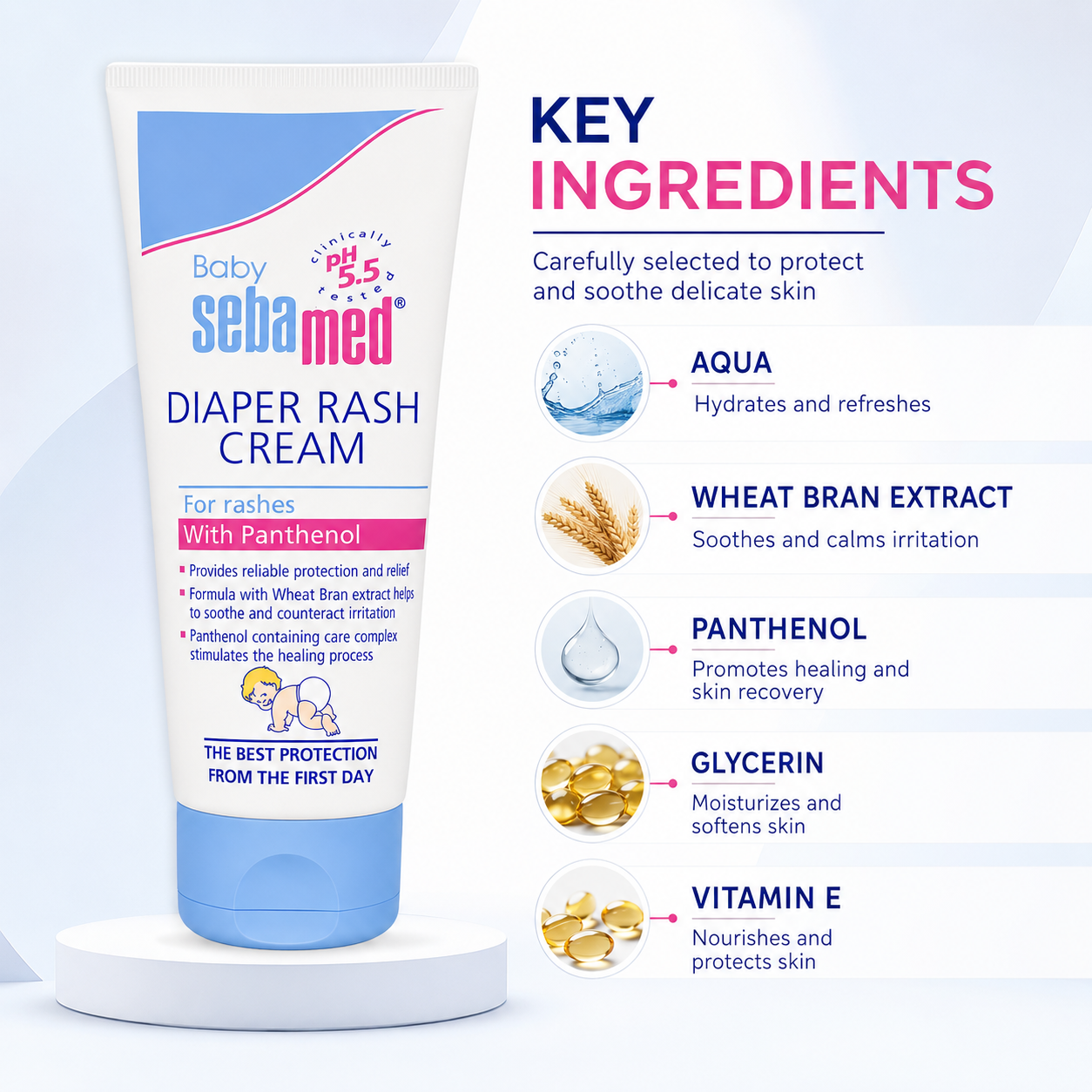 Sebamed Baby Diaper Rash Cream With Panthenol 100ml tube for soothing diaper rash and protecting sensitive baby skin