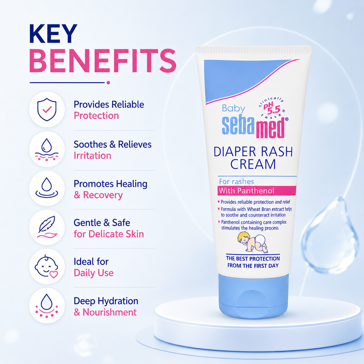 Sebamed Baby Diaper Rash Cream With Panthenol 100ml tube for soothing diaper rash and protecting sensitive baby skin
