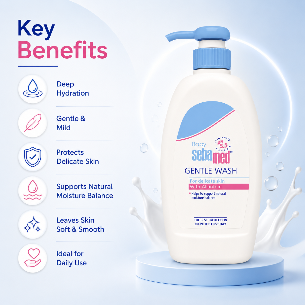 Sebamed Baby Gentle Wash 200ml baby cleanser for delicate sensitive skin with pH 5.5 formula and moisture balance support