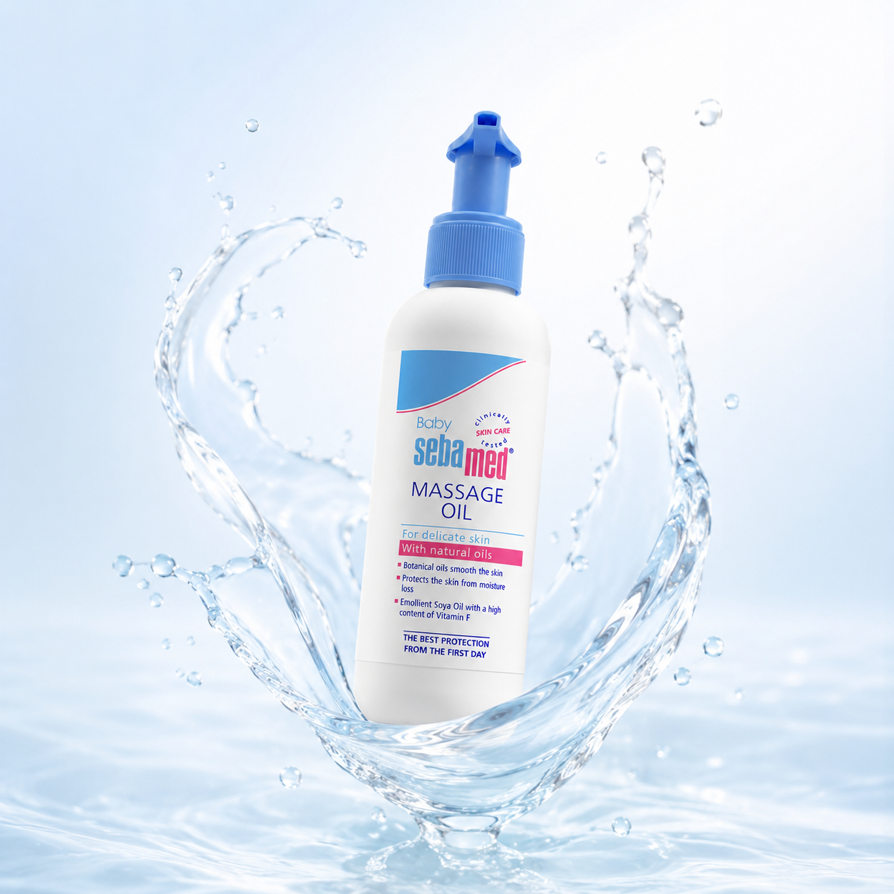 Sebamed Baby Massage Oil 150ml bottle for delicate baby skin with lightweight moisturizing protection and non-greasy care