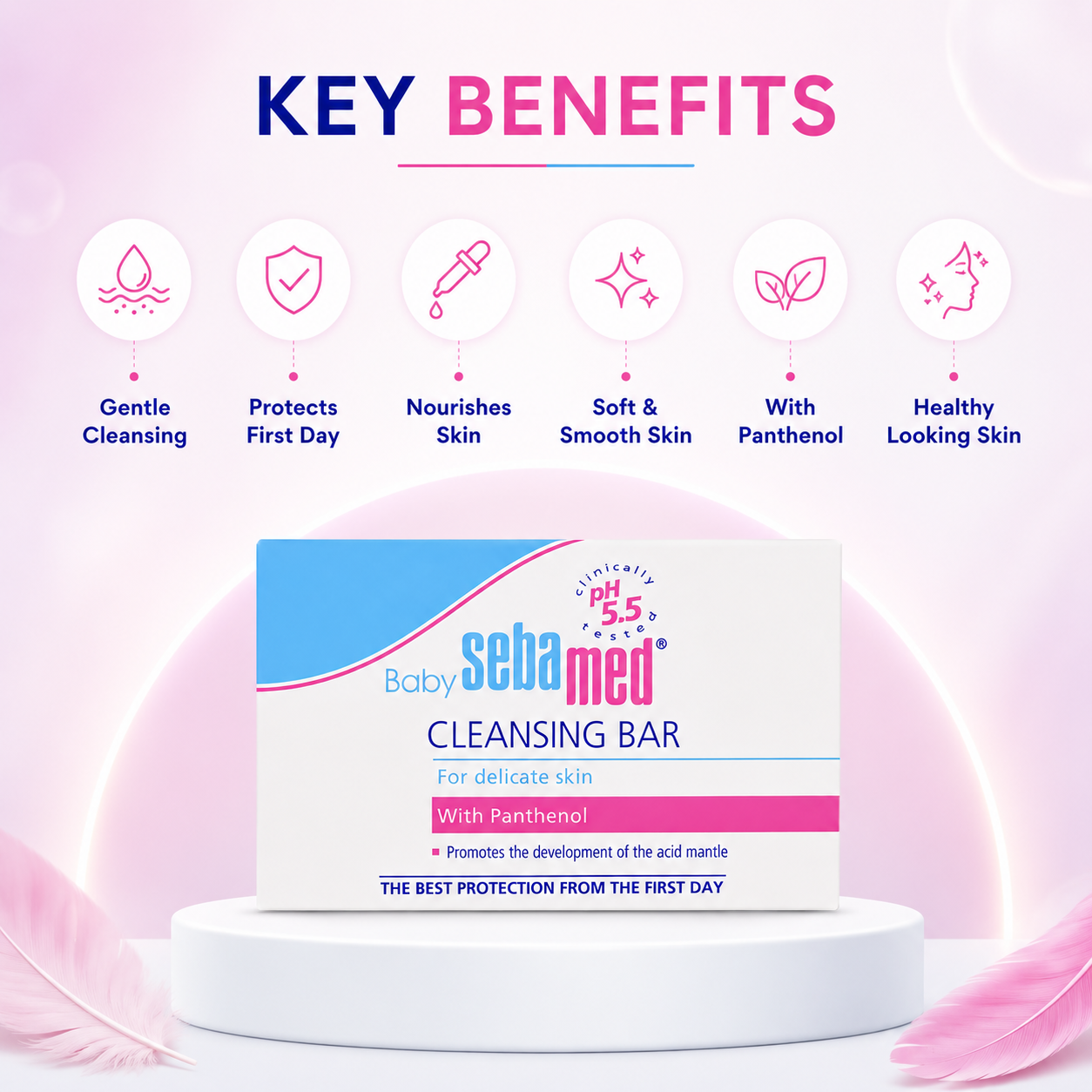 Sebamed Baby Cleansing Bar With Panthenol 100g baby cleansing bar for delicate skin, pH 5.5 formula supporting the natural skin barrier.