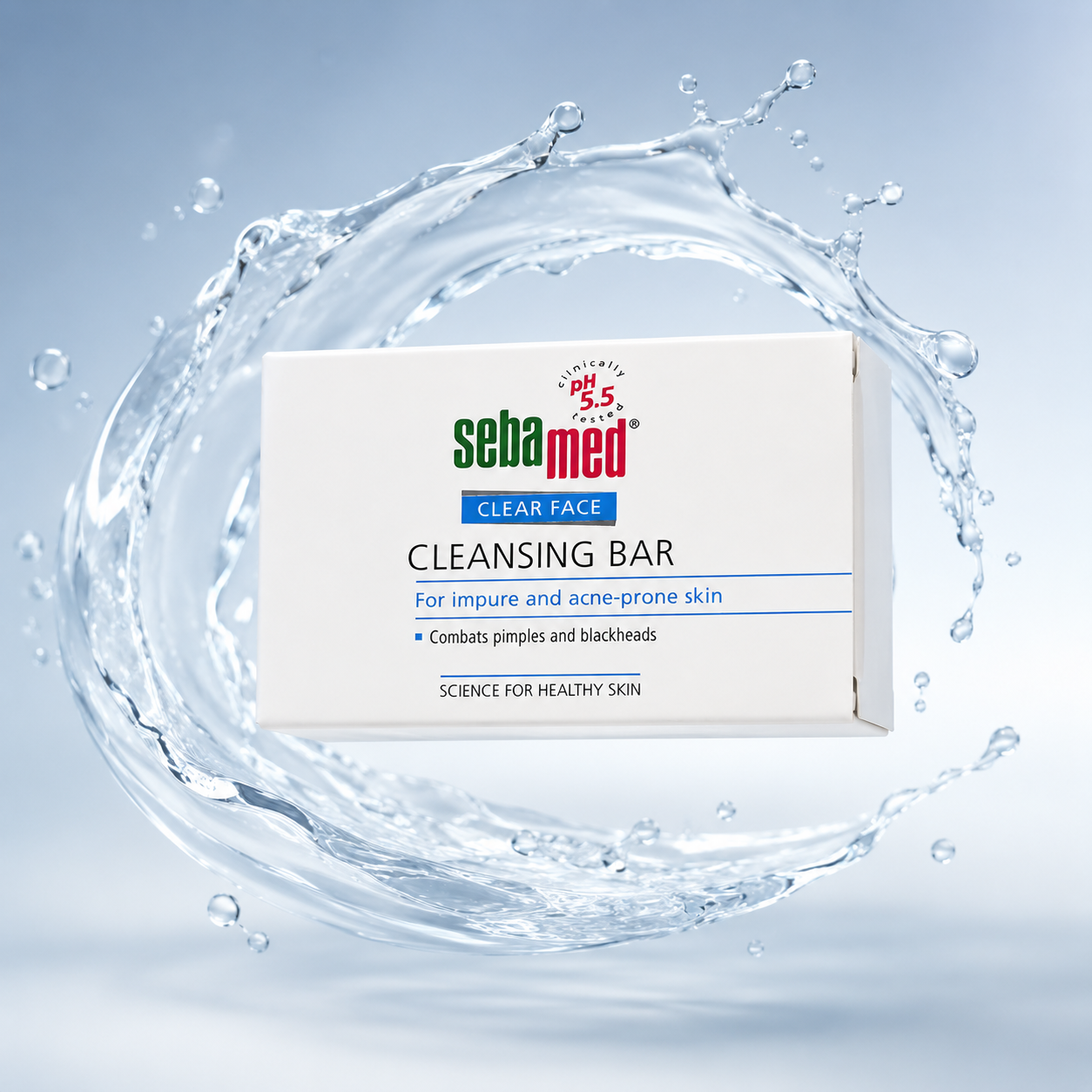 Sebamed Clear Face Cleansing Bar 100g acne cleansing bar for acne-prone skin that helps reduce pimples and blackheads gently.