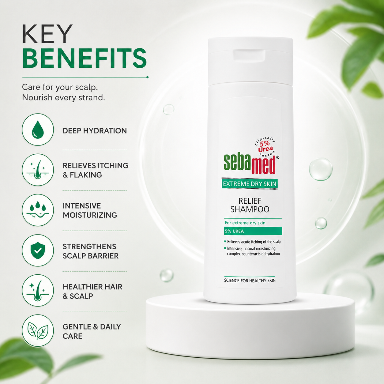 Sebamed Extreme Dry Skin Relief Shampoo 200ml for dry itchy scalp with 5% Urea moisturizing formula for sensitive skin