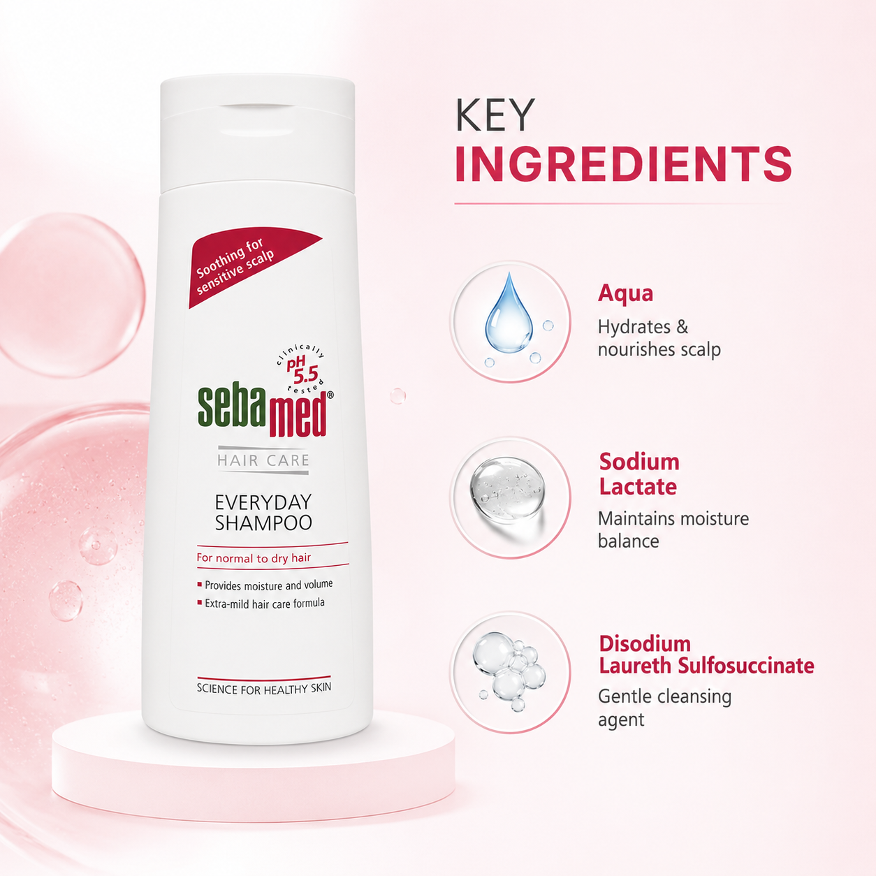 Sebamed Hair Care Everyday Shampoo 200ml for sensitive scalp and dry hair with pH 5.5 balanced daily cleansing formula