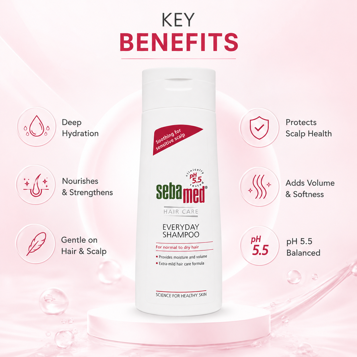 Sebamed Hair Care Everyday Shampoo 200ml for sensitive scalp and dry hair with pH 5.5 balanced daily cleansing formula