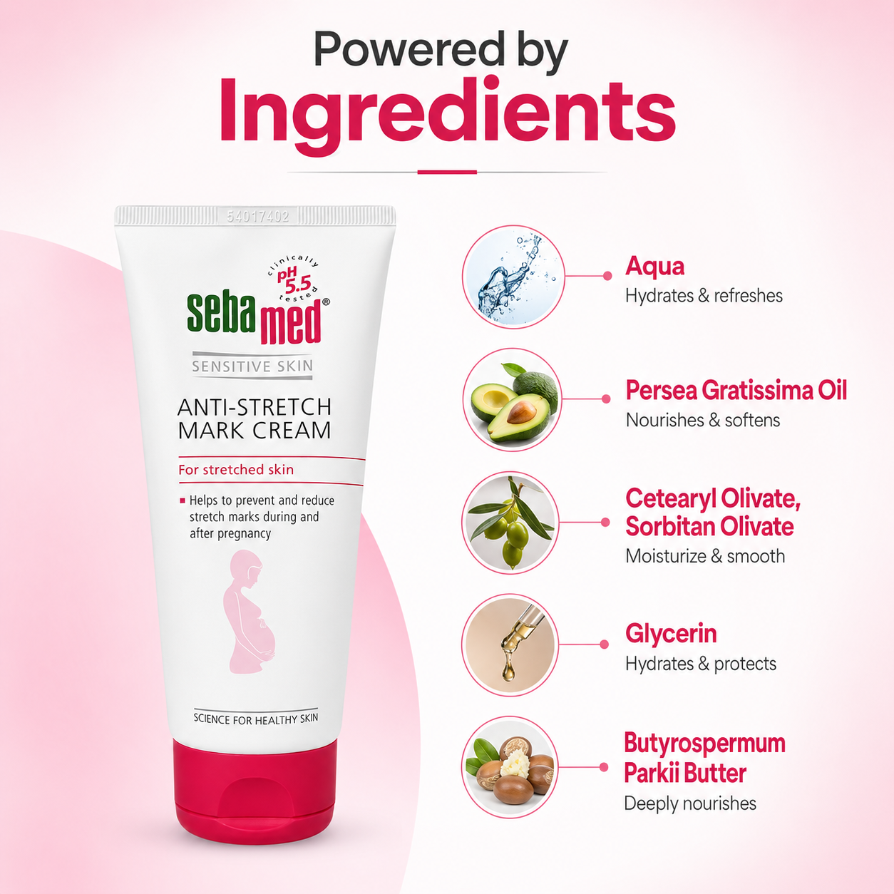 Sebamed Sensitive Skin Anti-Stretch Mark Cream 200ml maternity skincare cream for hydrated and elastic stretched skin