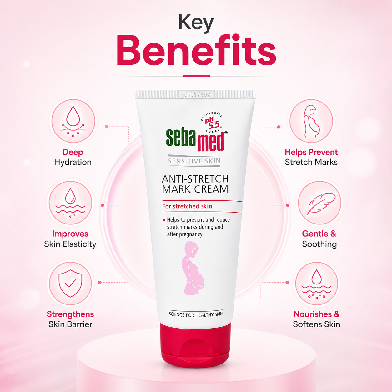 Sebamed Sensitive Skin Anti-Stretch Mark Cream 200ml maternity skincare cream for hydrated and elastic stretched skin