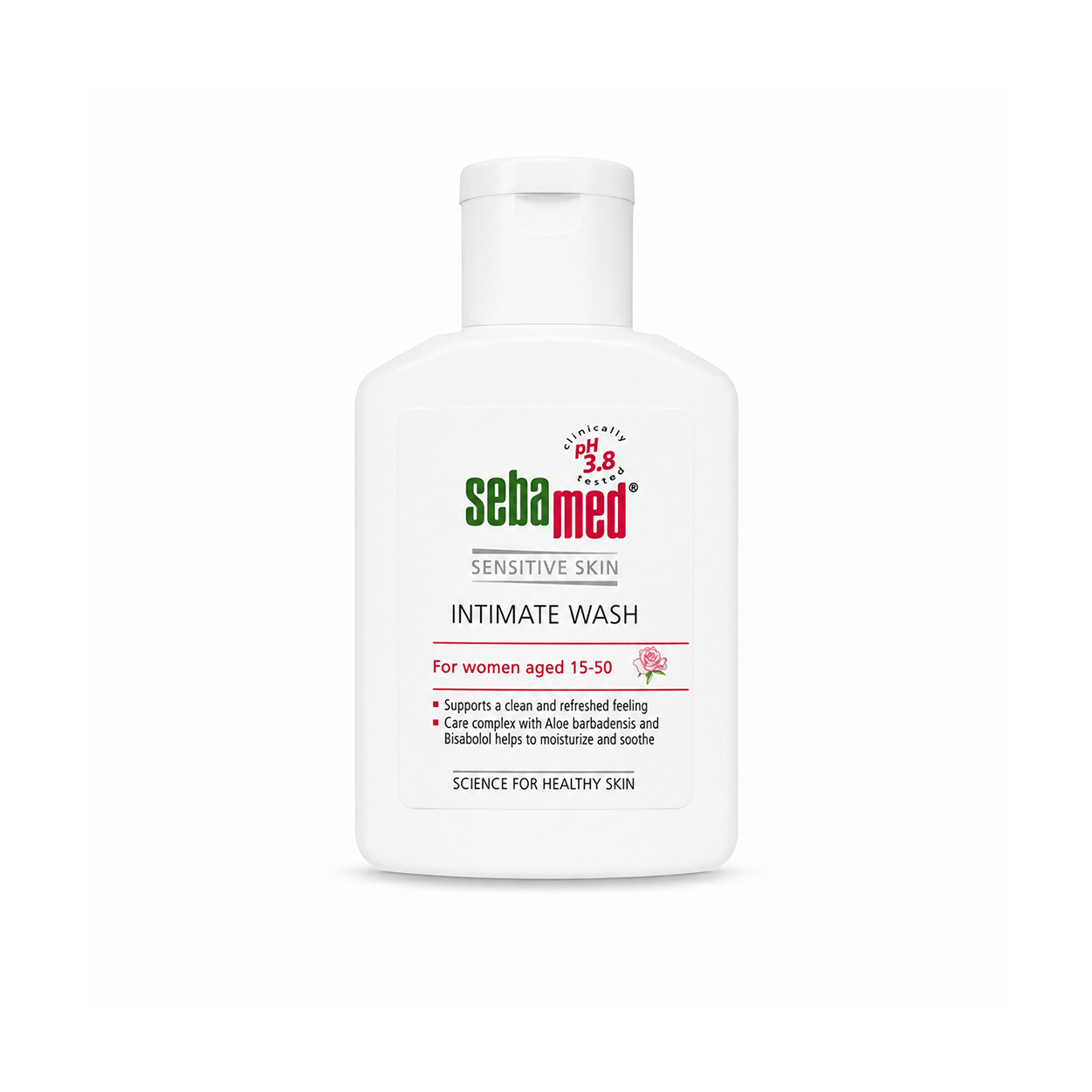 Sebamed Sensitive Skin Intimate Wash 50ml feminine hygiene wash with pH 3.8 formula for daily freshness, comfort, and gentle cleansing.