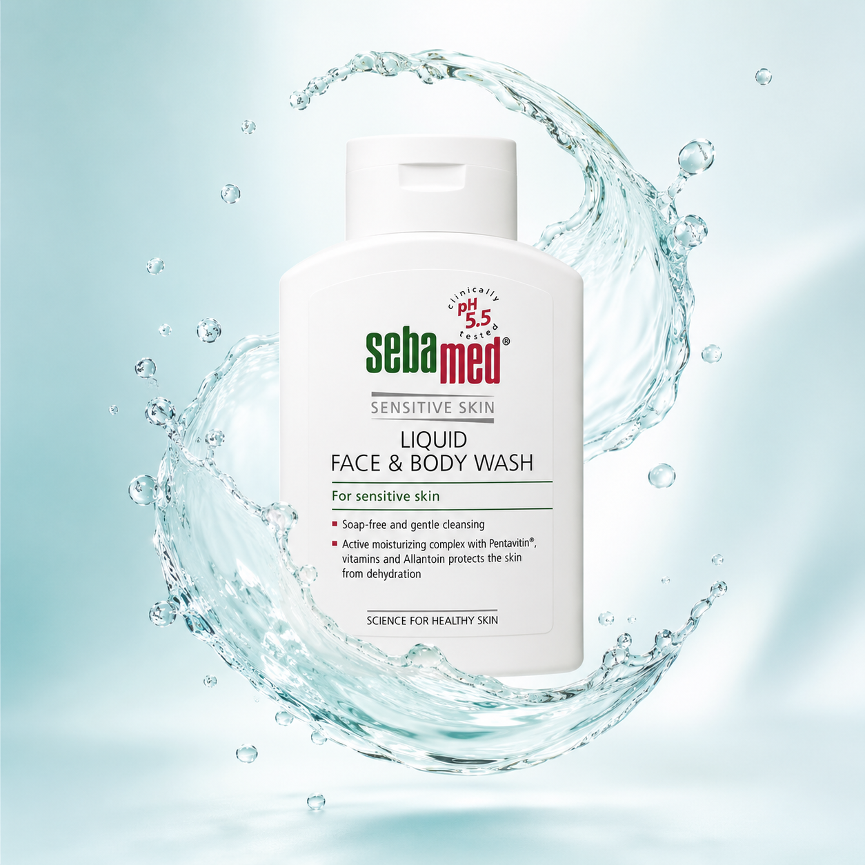 Sebamed Sensitive Skin Liquid Face & Body Wash 200ml soap-free cleanser for gentle daily cleansing and hydration