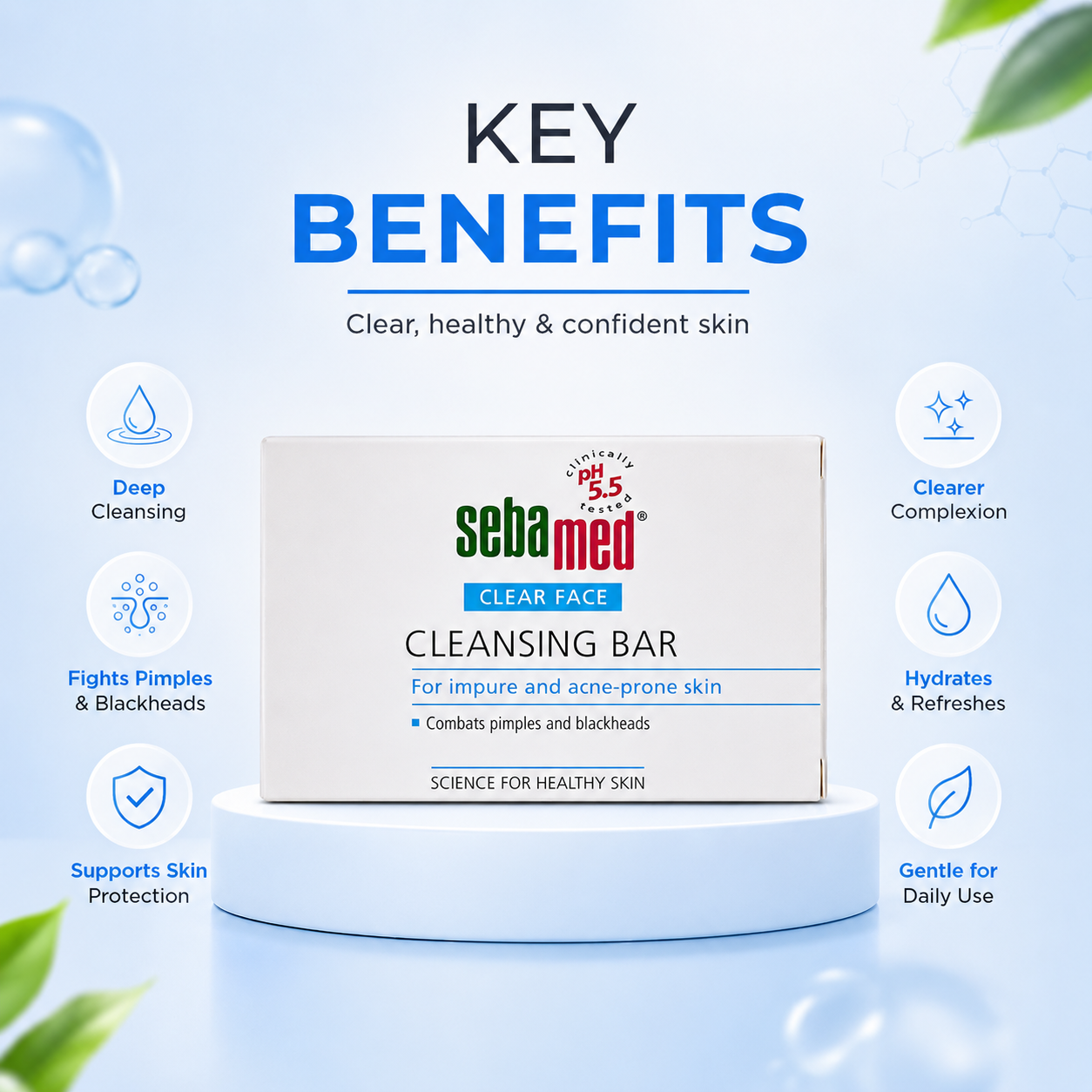 Sebamed Clear Face Cleansing Bar 100g for oily and acne-prone skin helps reduce pimples and blackheads gently