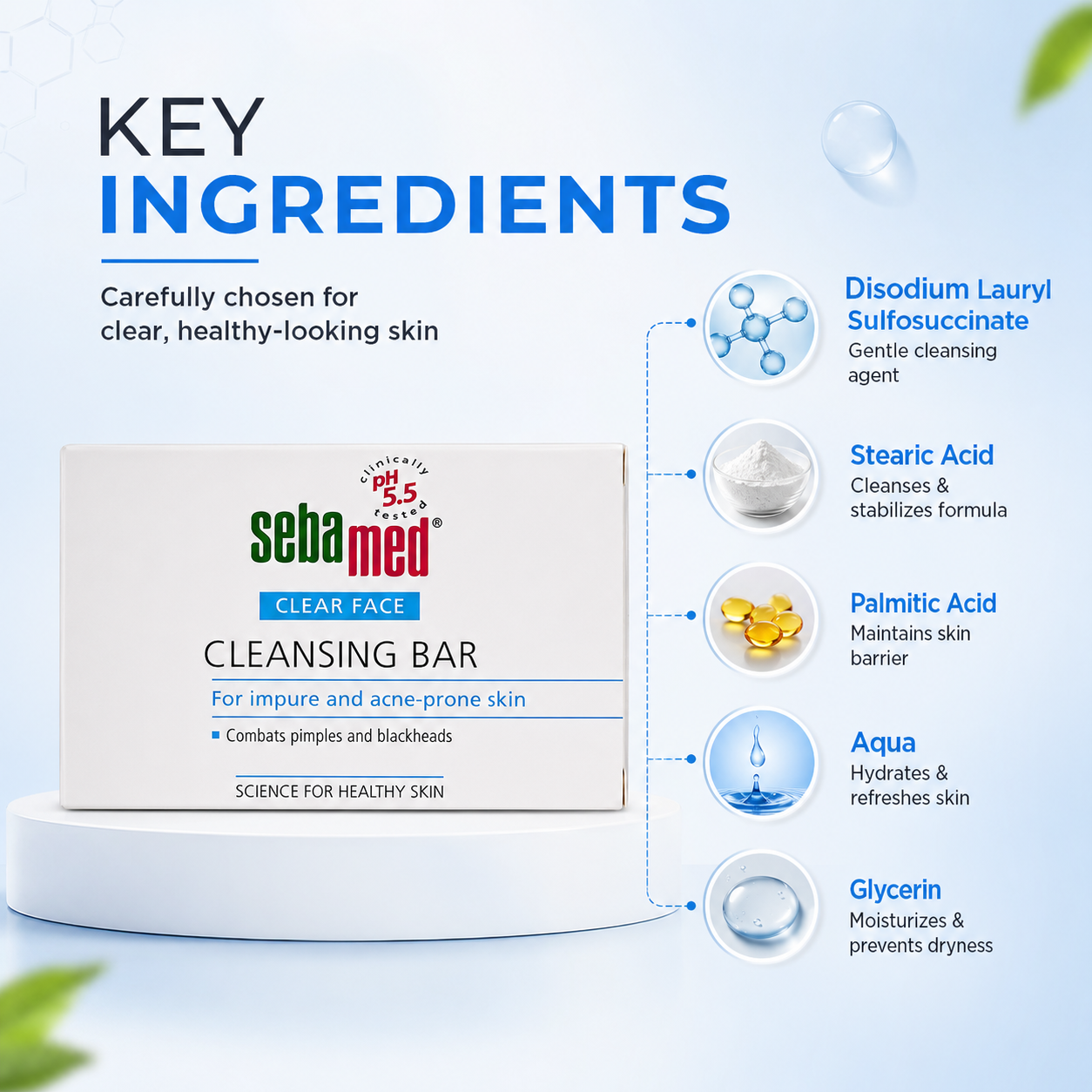 Sebamed Clear Face Cleansing Bar 100g for oily and acne-prone skin helps reduce pimples and blackheads gently