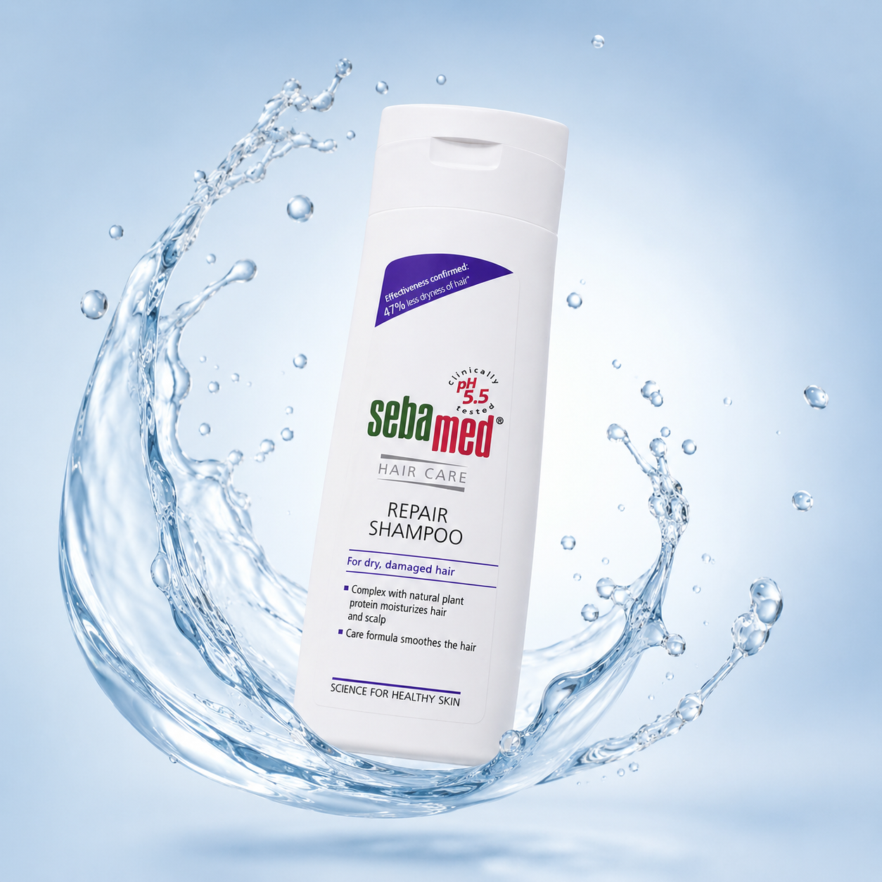 Sebamed Hair Care Repair Shampoo 200ml for dry damaged hair with pH 5.5 formula to help moisturize and smooth hair texture