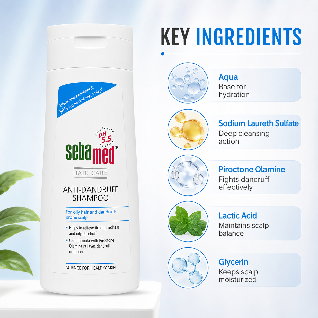 Sebamed Hair Care Anti-Dandruff Shampoo 200ml for oily scalp helps reduce dandruff flakes and soothe itchy scalp irritation