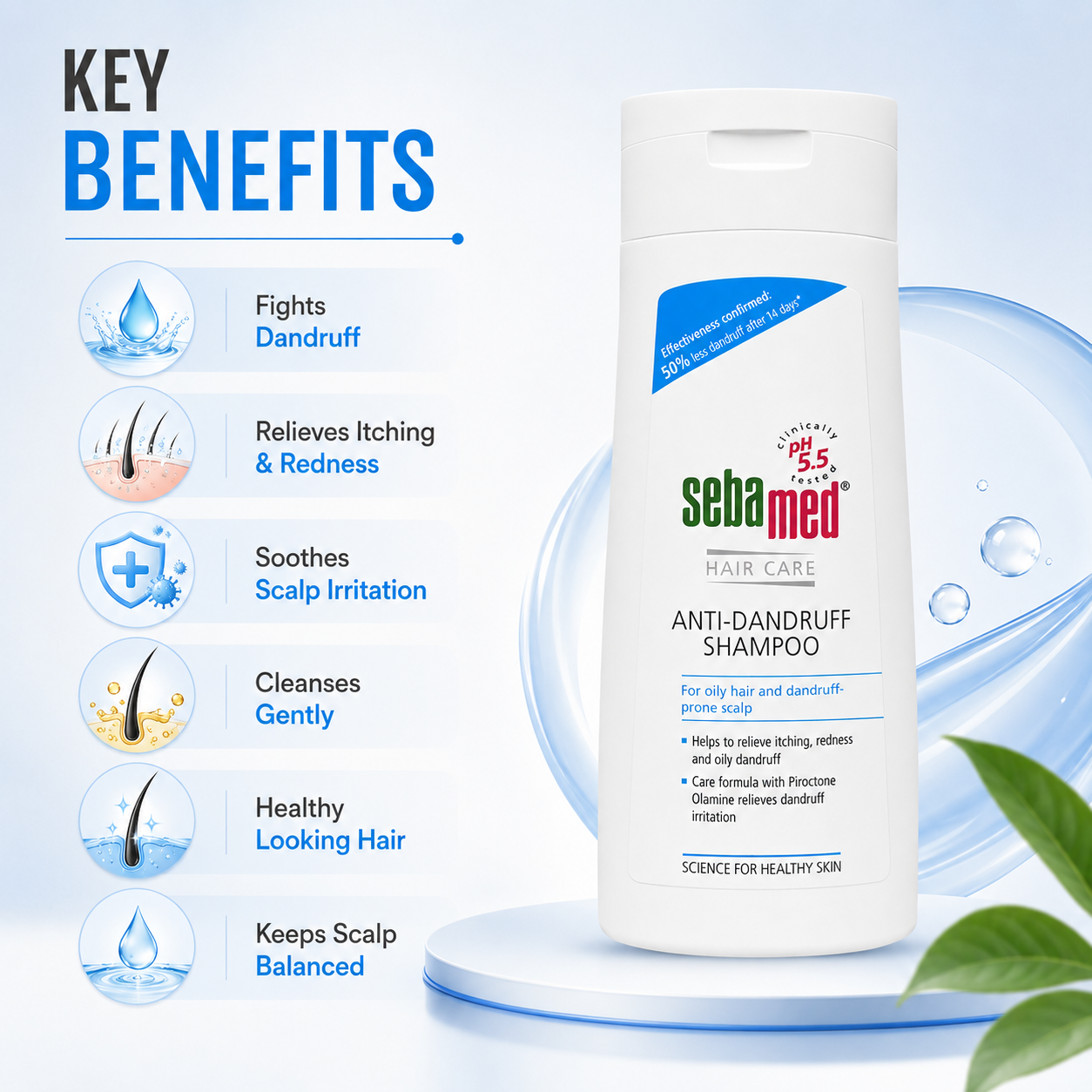Sebamed Hair Care Anti-Dandruff Shampoo 200ml for oily scalp helps reduce dandruff flakes and soothe itchy scalp irritation