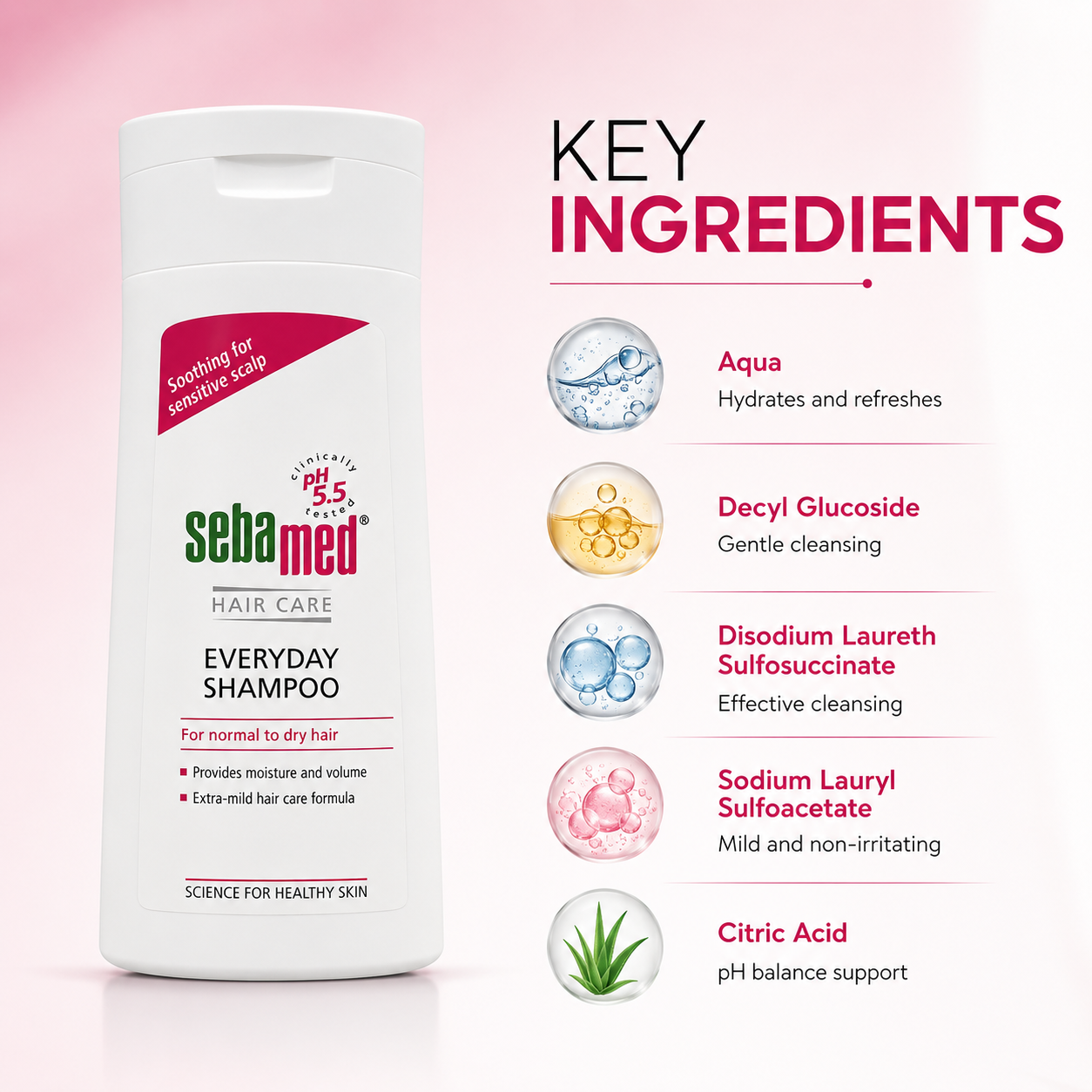 Sebamed Hair Care Everyday Shampoo 200ml for normal to dry hair with pH 5.5 formula for gentle daily scalp cleansing