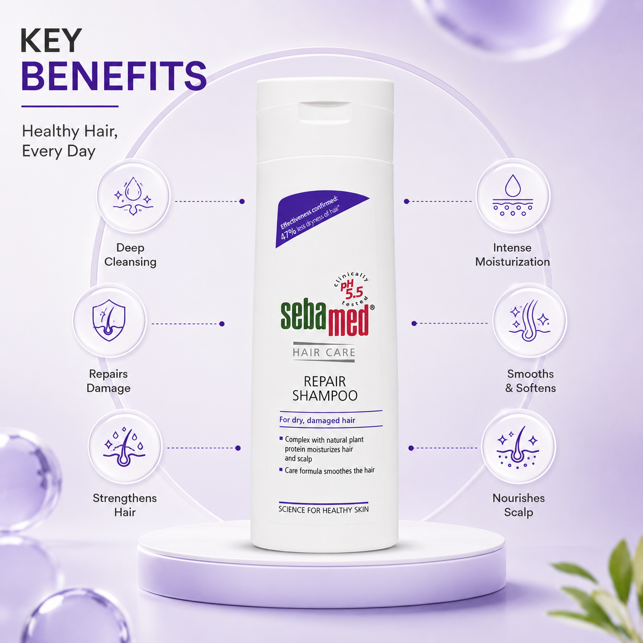 Sebamed Hair Care Repair Shampoo 200ml for dry damaged hair with pH 5.5 formula to help moisturize and smooth hair texture