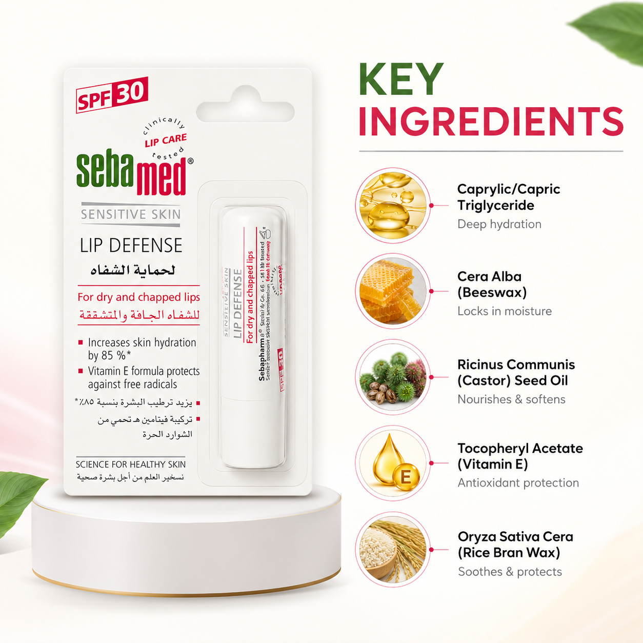 Sebamed Lip Defense SPF 30 lip balm 4.8g for dry and chapped lips with moisturizing care and daily UV protection.