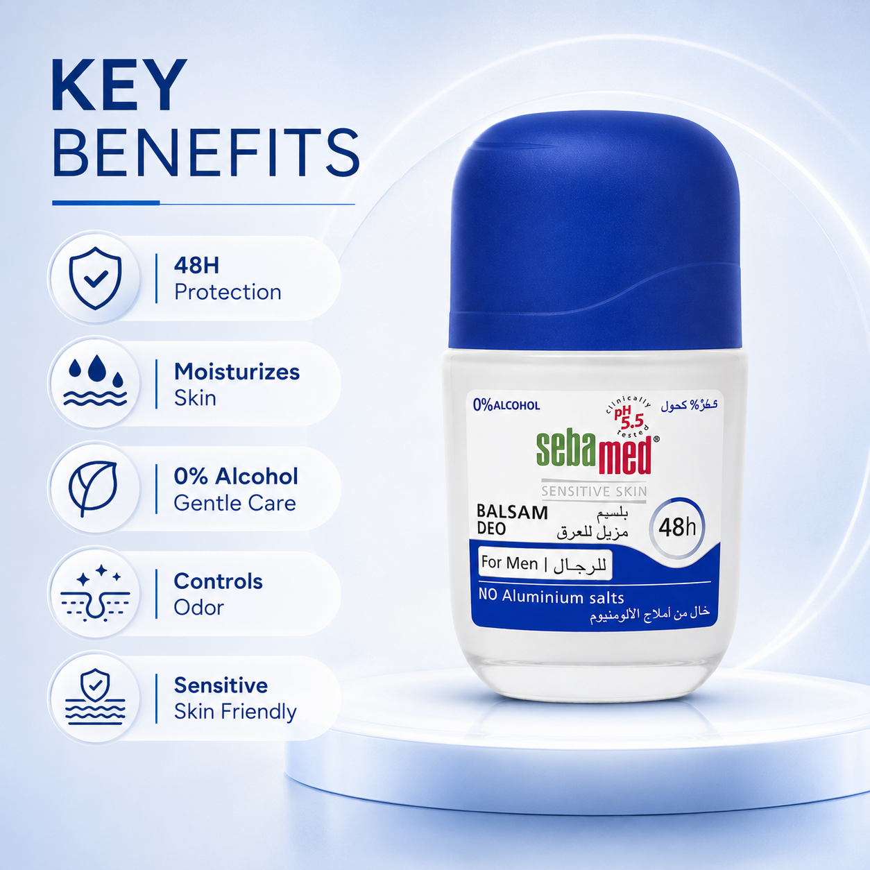 Sebamed Sensitive Skin Balsam Deo For Men 50ml roll-on deodorant with 48h odor protection for sensitive underarm skin
