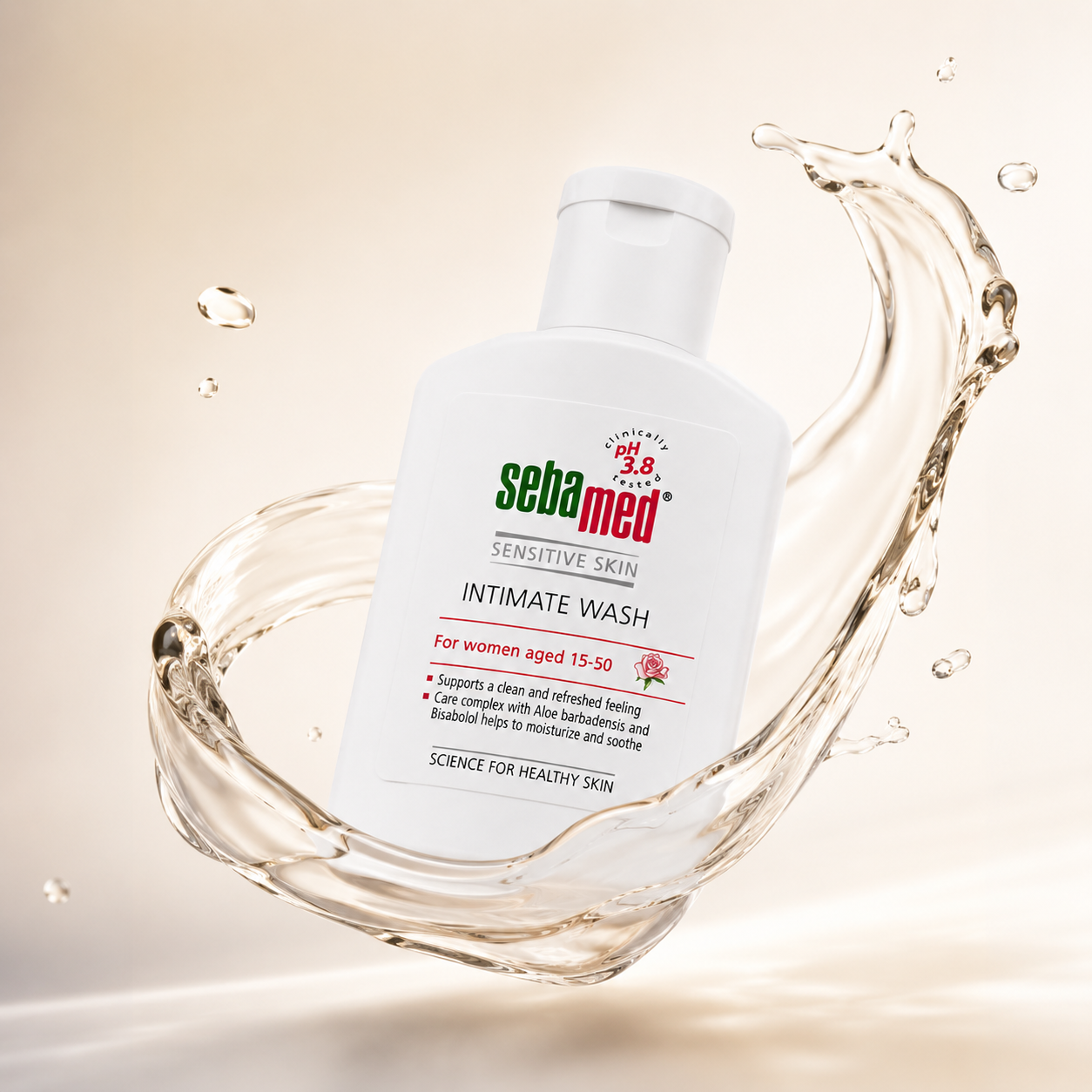 Sebamed Sensitive Skin Intimate Wash 50ml feminine hygiene wash with pH 3.8 formula for daily freshness, comfort, and gentle cleansing.