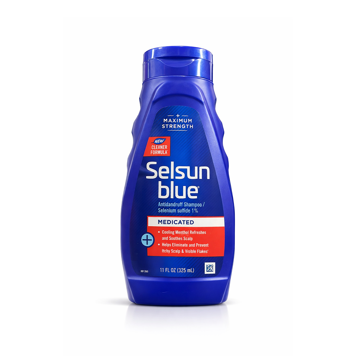 Selsun Blue Maximum Strength Medicated Anti-Dandruff Shampoo 325ml bottle for treating flakes and itchy scalp