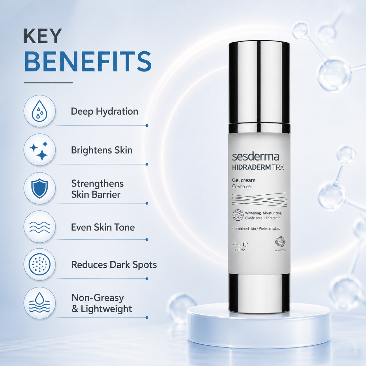 Sesderma Hidraderm TRX Gel Cream 50ml brightening face moisturizer for uneven skin tone and hydration