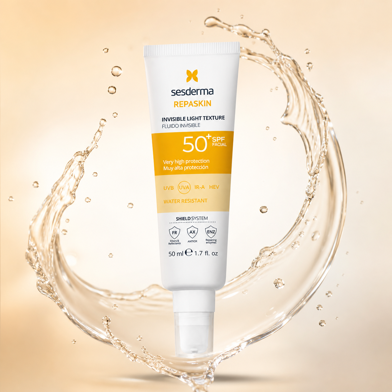 Sesderma Repaskin Invisible Light Texture SPF 50+ facial sunscreen 50ml lightweight formula for broad spectrum sun protection