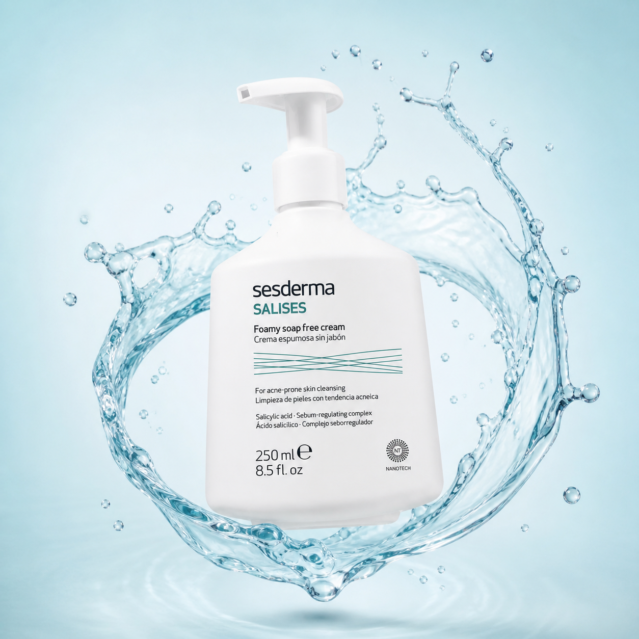 Sesderma Salises Foamy Soap Free Cream acne control face cleanser 250ml for oily skin and deep pore cleansing