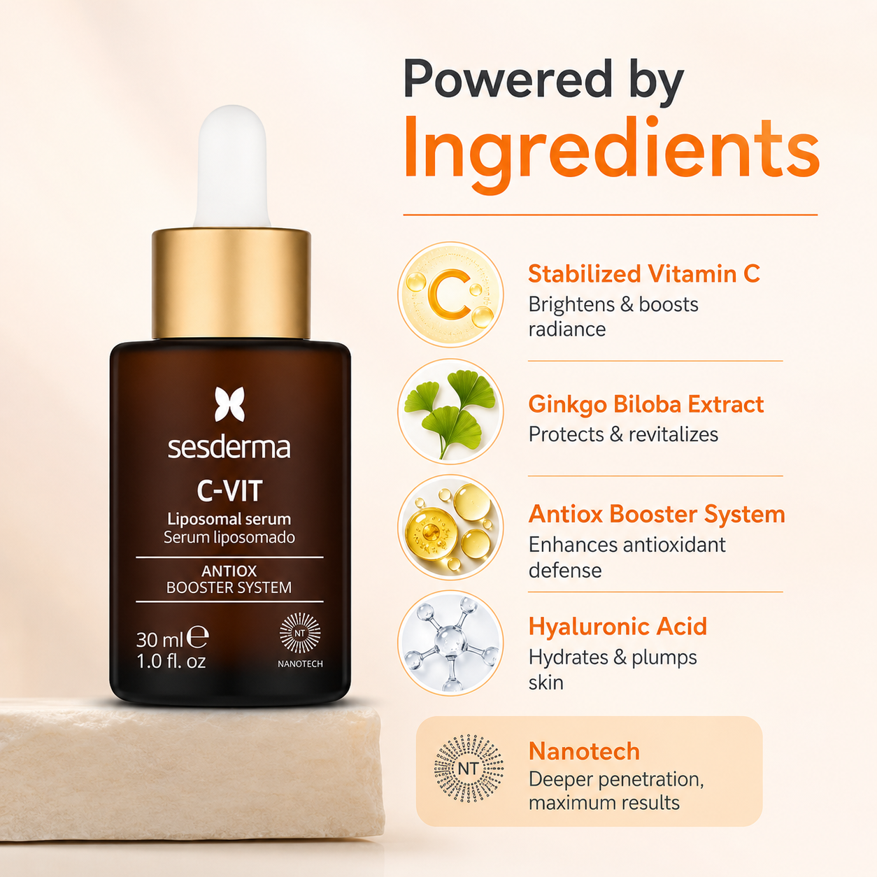 Sesderma C-VIT Liposomal Serum 30ml vitamin C face serum for brightening dull skin and improving radiance