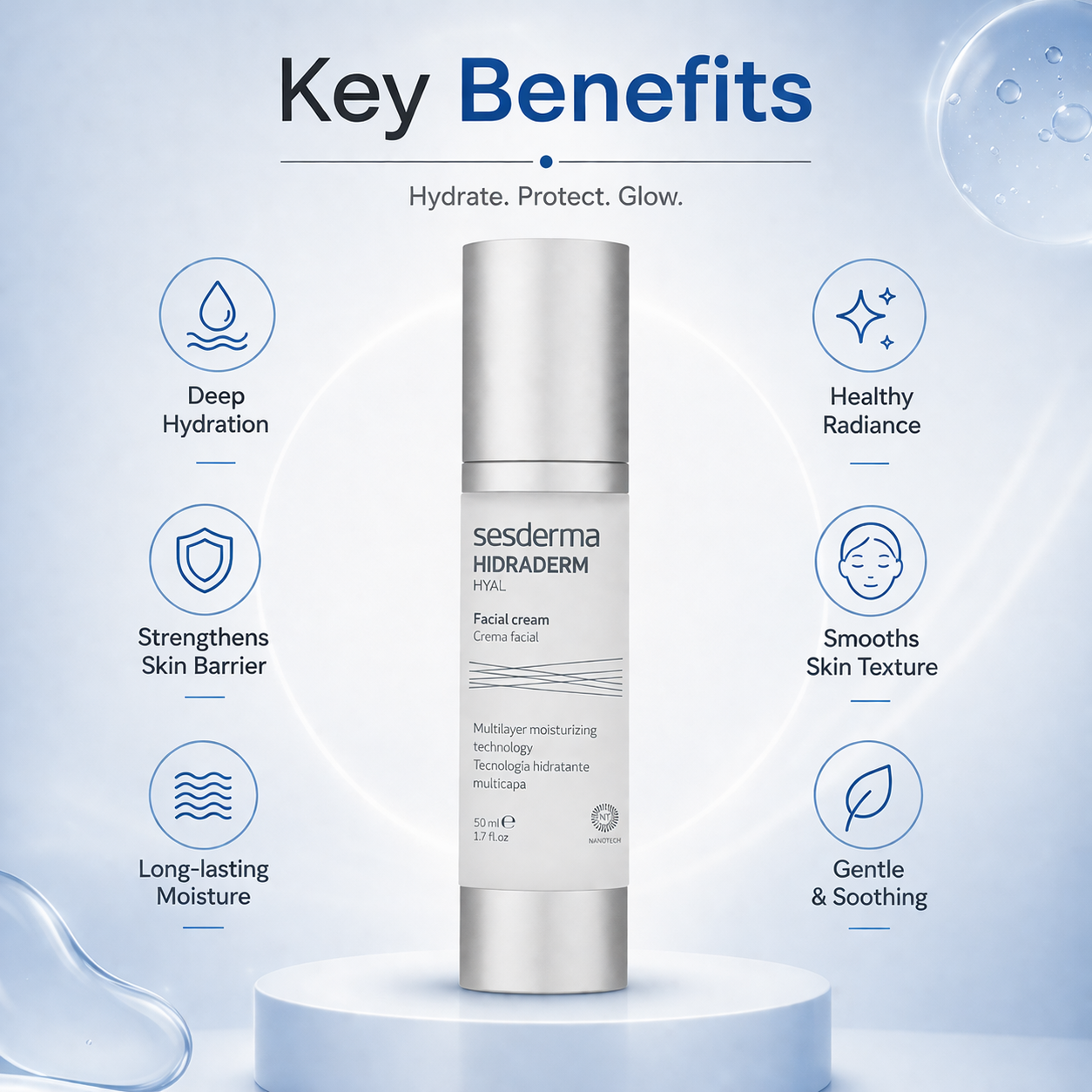 Sesderma Hidraderm Hyal Facial Cream 50ml hydrating face cream for dry dehydrated skin with multi-layer moisture technology