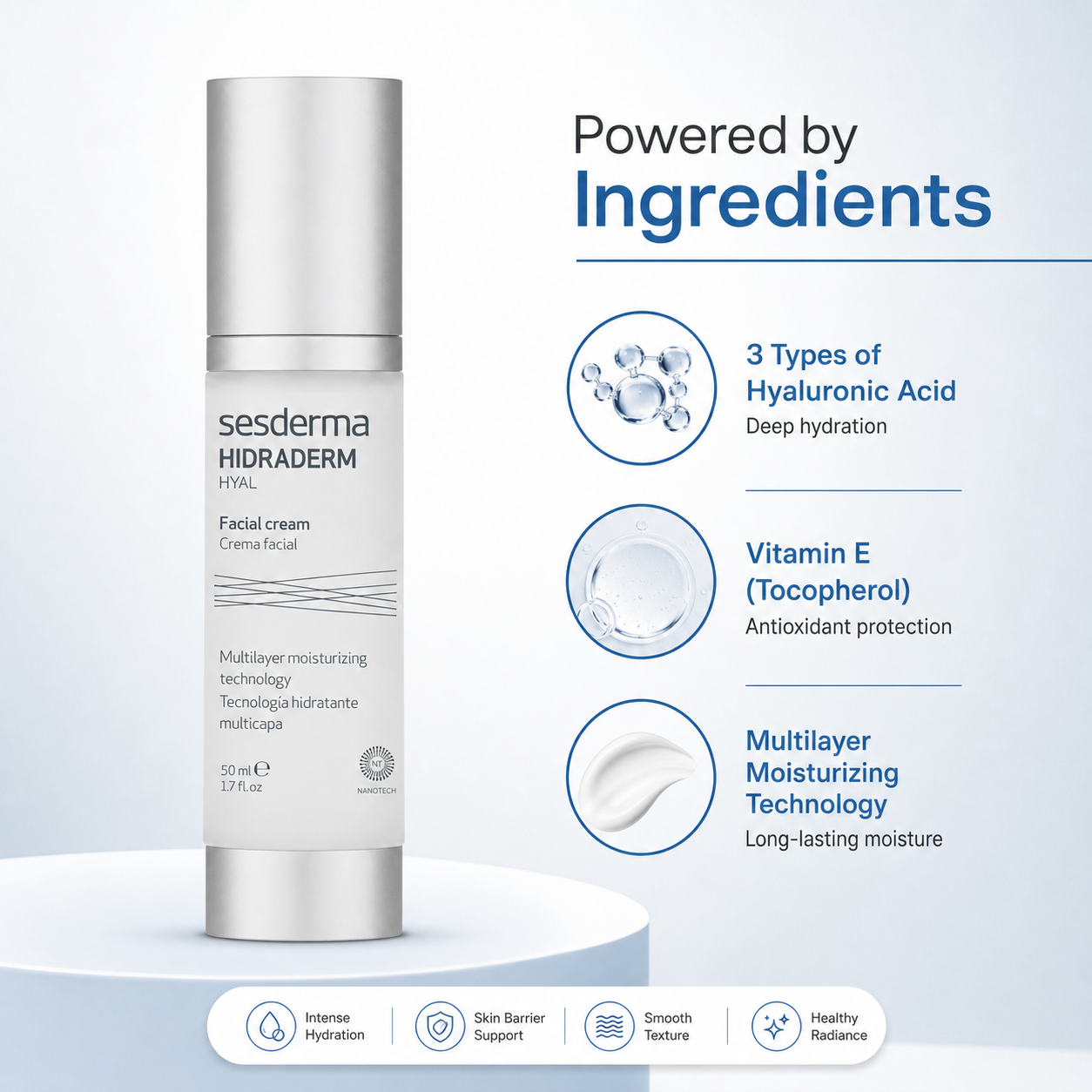Sesderma Hidraderm Hyal Facial Cream 50ml hydrating face cream for dry dehydrated skin with multi-layer moisture technology