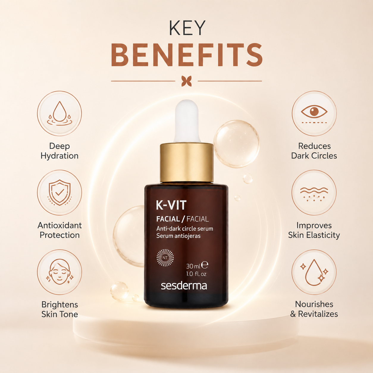 Sesderma K-VIT Facial Anti-Dark Circle Serum 30ml eye serum bottle for reducing dark circles and brightening under-eye skin