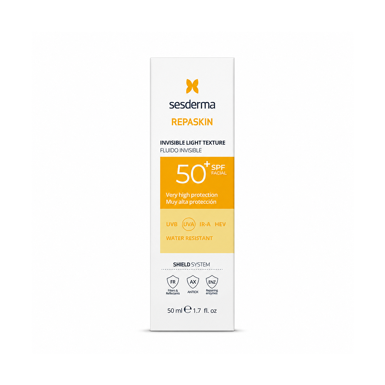 Sesderma Repaskin Invisible Light Texture SPF 50+ facial sunscreen 50ml lightweight formula for broad spectrum sun protection