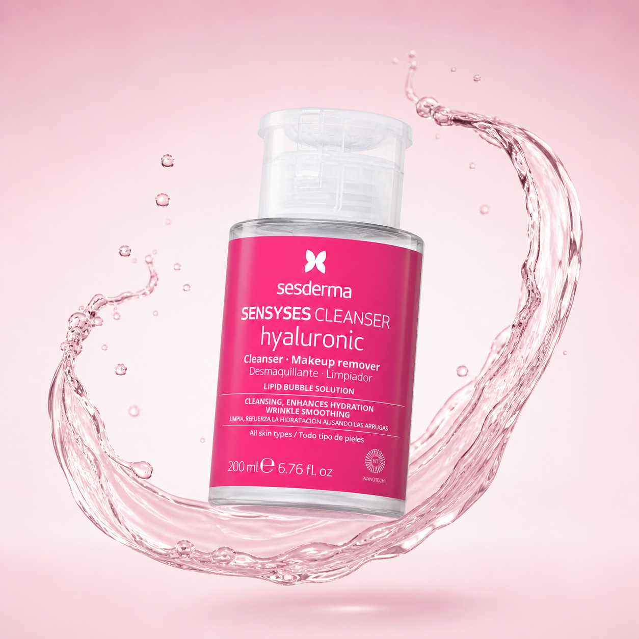 Sesderma Sensyses Hyaluronic Cleanser micellar face cleanser 200ml bottle for gentle makeup removal and skin hydration