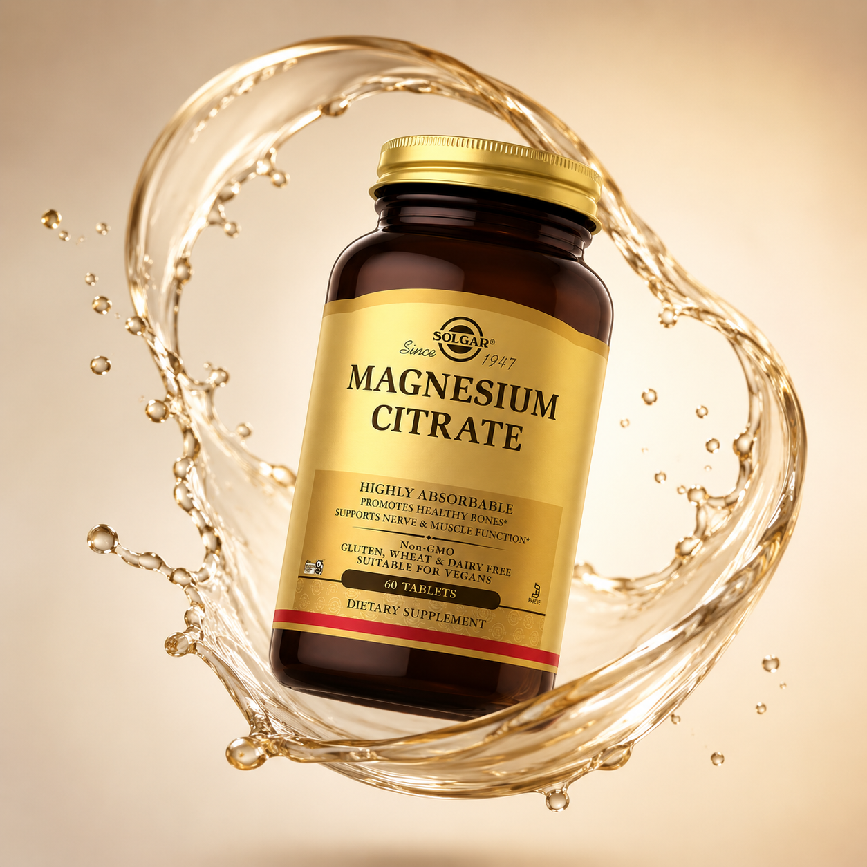 Solgar Magnesium Citrate 60 Tablets magnesium supplement for muscle, nerve and bone support with highly absorbable magnesium citrate formula.