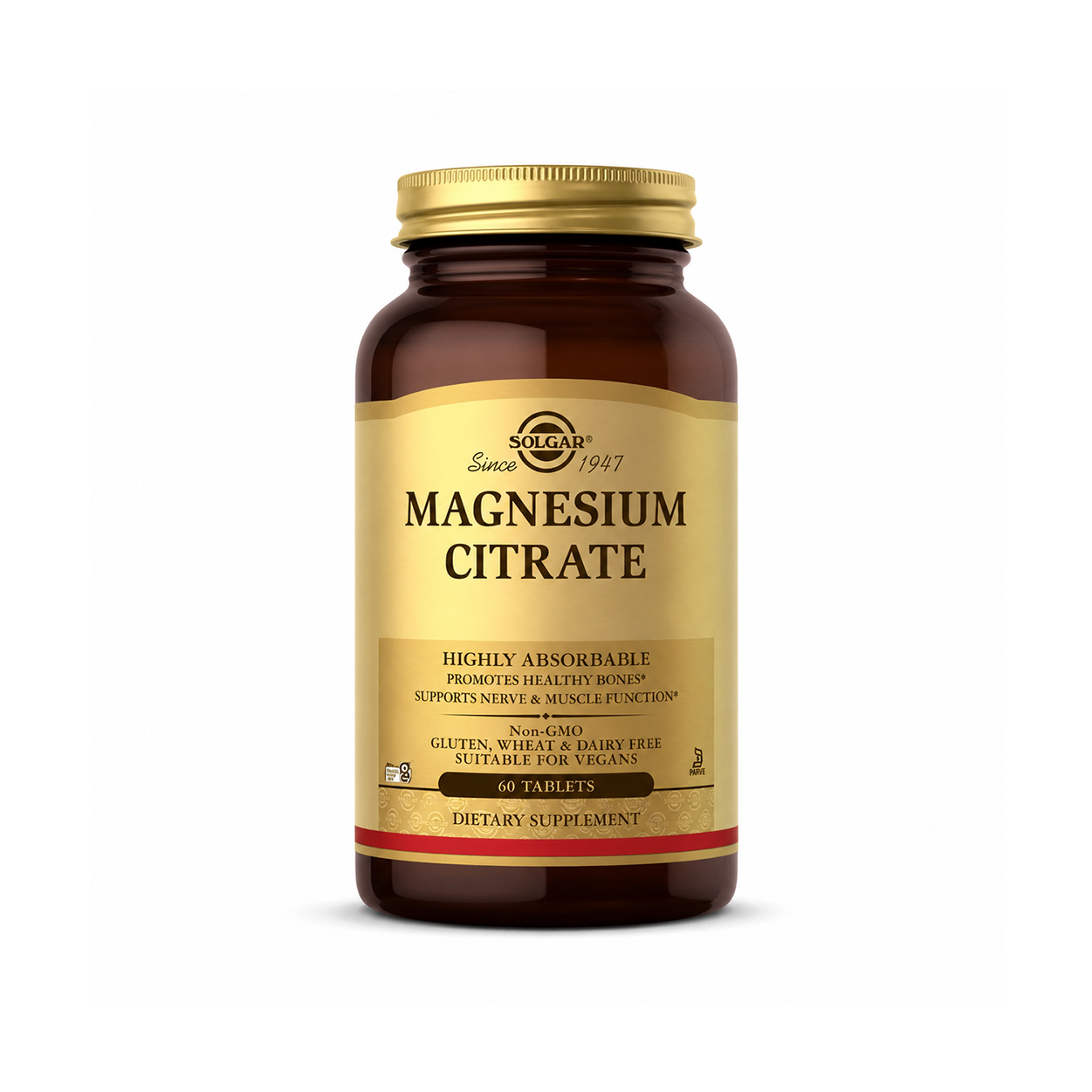 Solgar Magnesium Citrate 60 Tablets magnesium supplement for muscle, nerve and bone support with highly absorbable magnesium citrate formula.