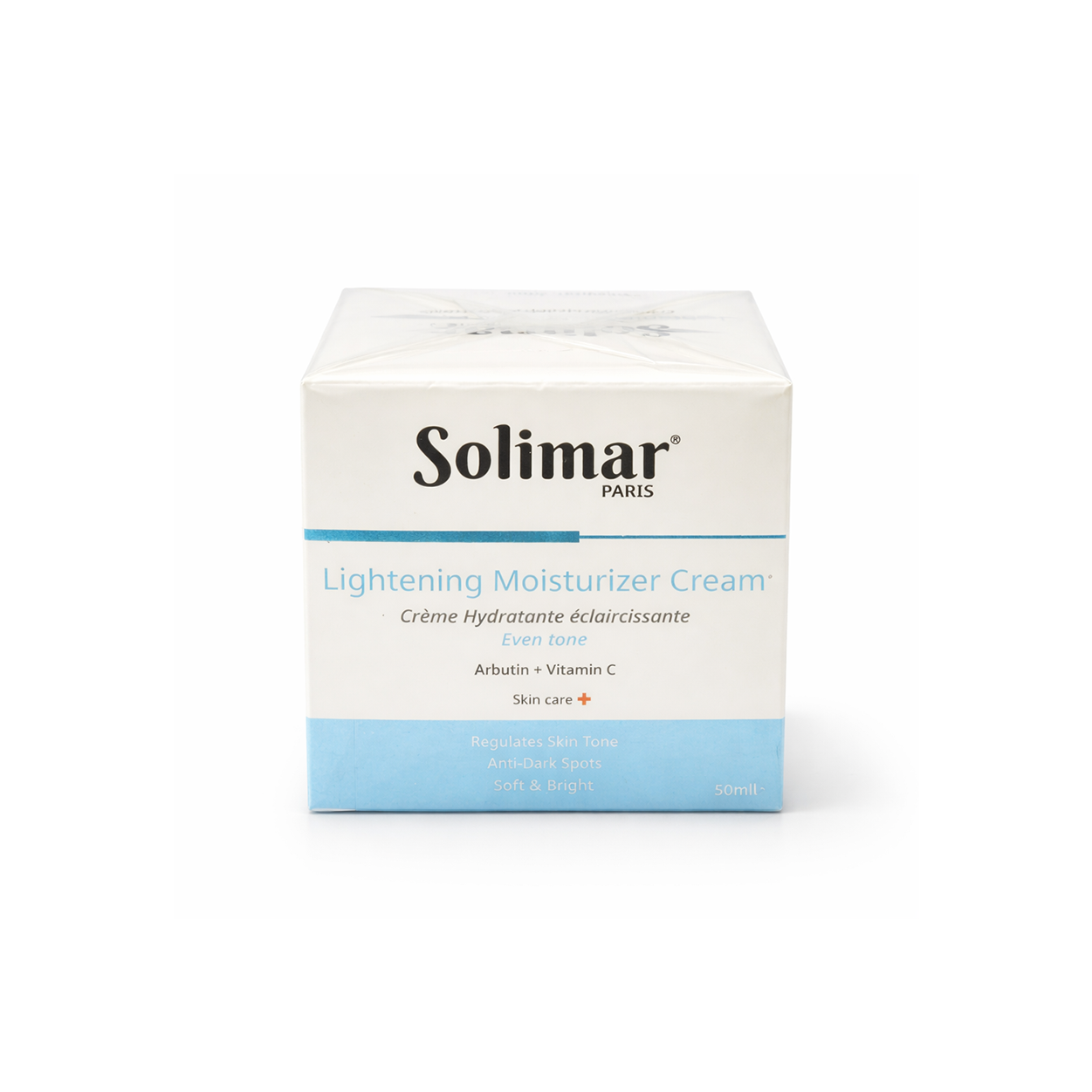 Solimar Paris Lightening Moisturizer Cream 50ml box, skin brightening face cream with Vitamin C for even tone and hydration