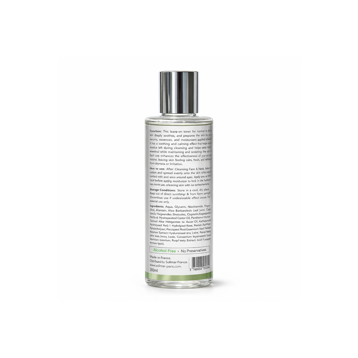 Solimar Paris Soothing Hydrating Toner 200ml facial toner bottle for dry skin hydration and soothing sensitive skin