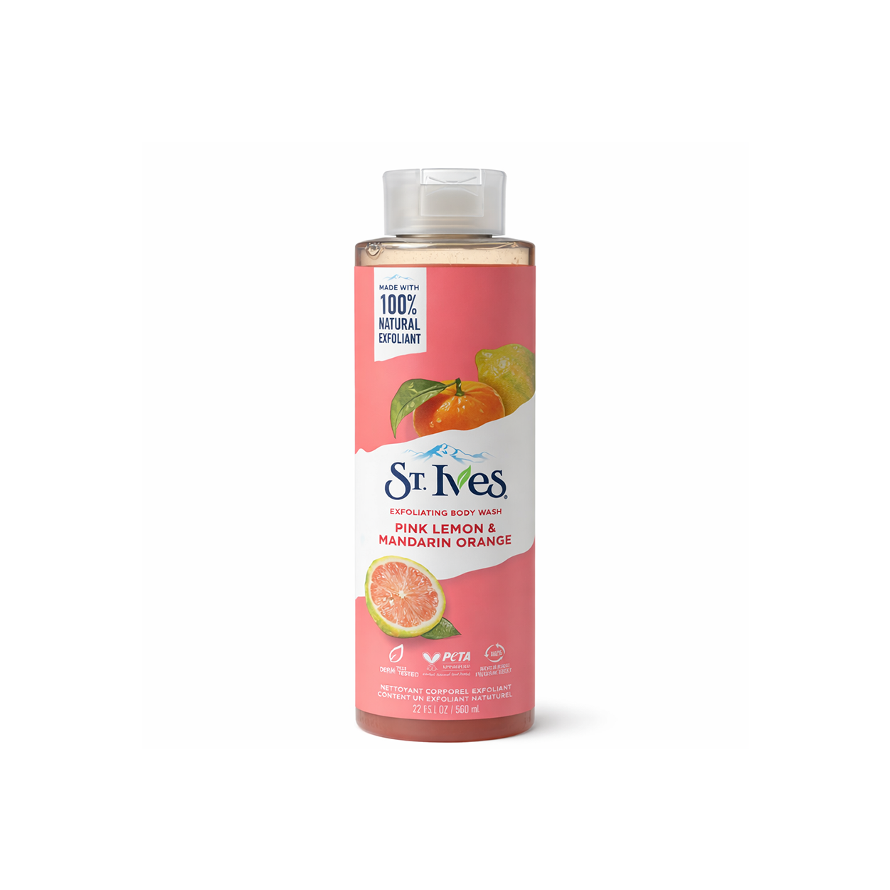 St. Ives Pink Lemon & Mandarin Orange Exfoliating Body Wash 650ml bottle with natural exfoliant for smoother, radiant skin