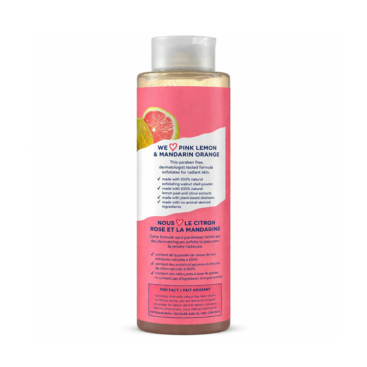 St. Ives Pink Lemon & Mandarin Orange Exfoliating Body Wash 650ml bottle with natural exfoliant for smoother, radiant skin