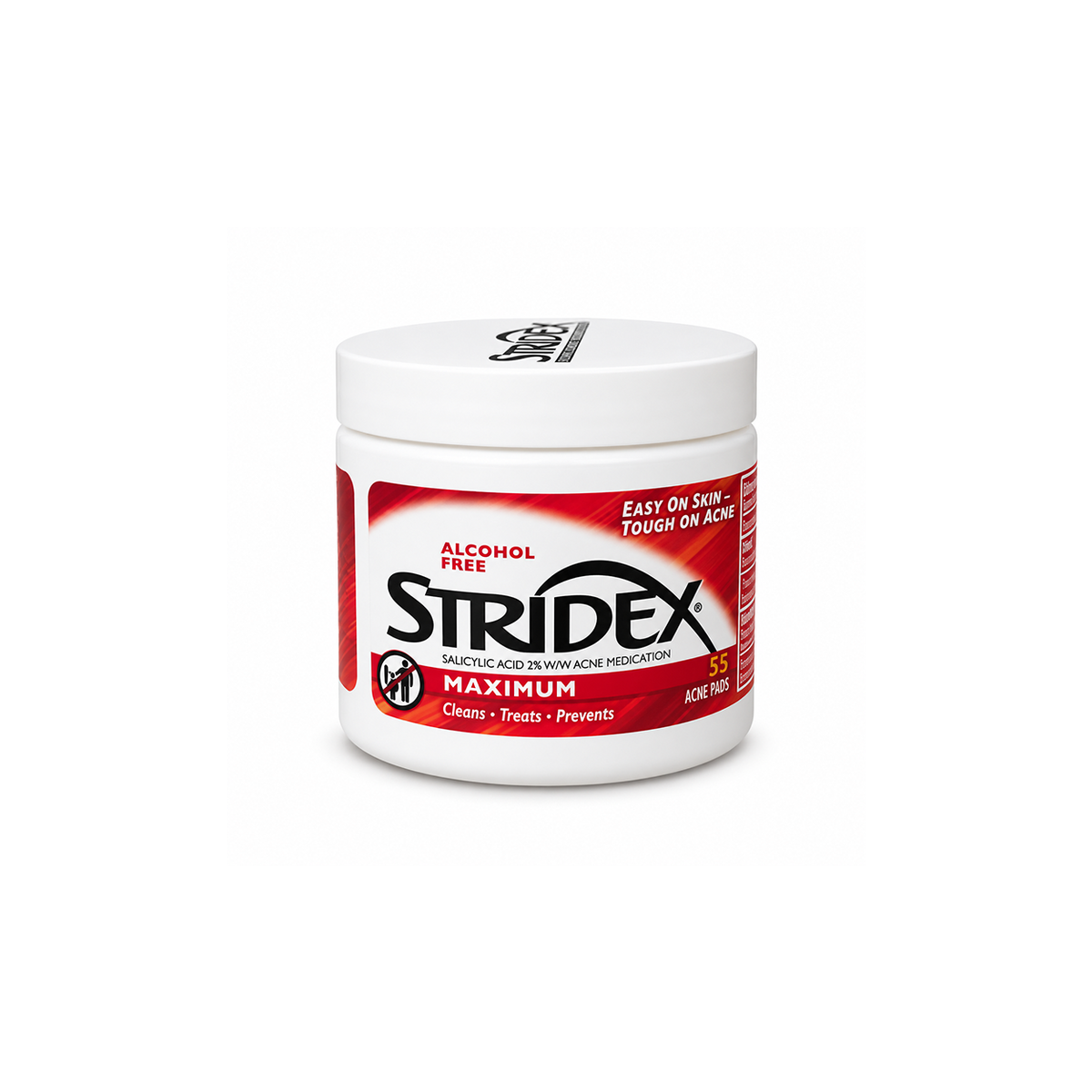 Stridex Maximum Alcohol Free Salicylic Acid 2% Acne Medication 55 Acne Pads for acne treatment and blackhead care