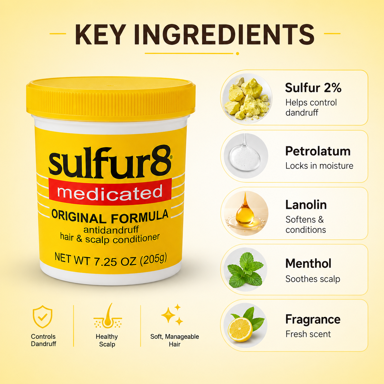 Sulfur8 Medicated Original Formula Anti Dandruff Hair & Scalp Conditioner 205g for itchy scalp and dandruff relief
