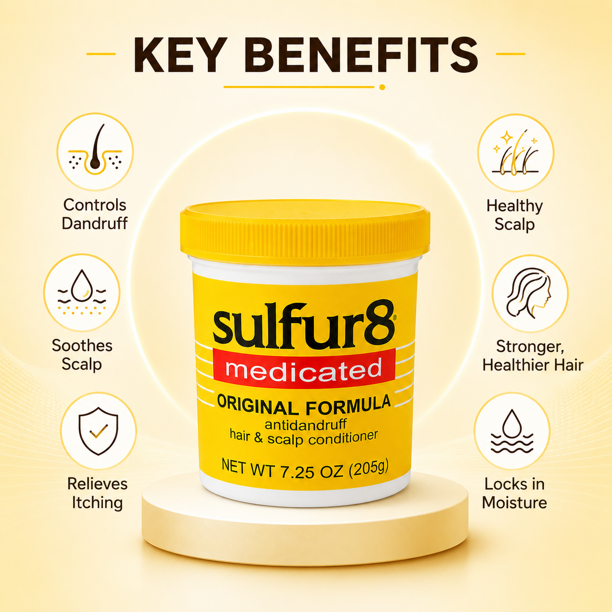 Sulfur8 Medicated Original Formula Anti Dandruff Hair & Scalp Conditioner 205g for itchy scalp and dandruff relief